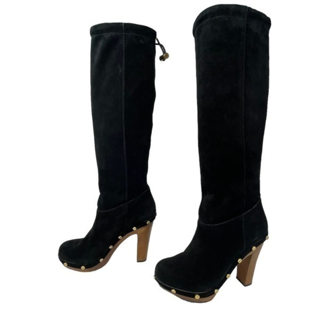 Tory Burch | Tall Black Suede Leather Booker Clog Boots, womens size 6